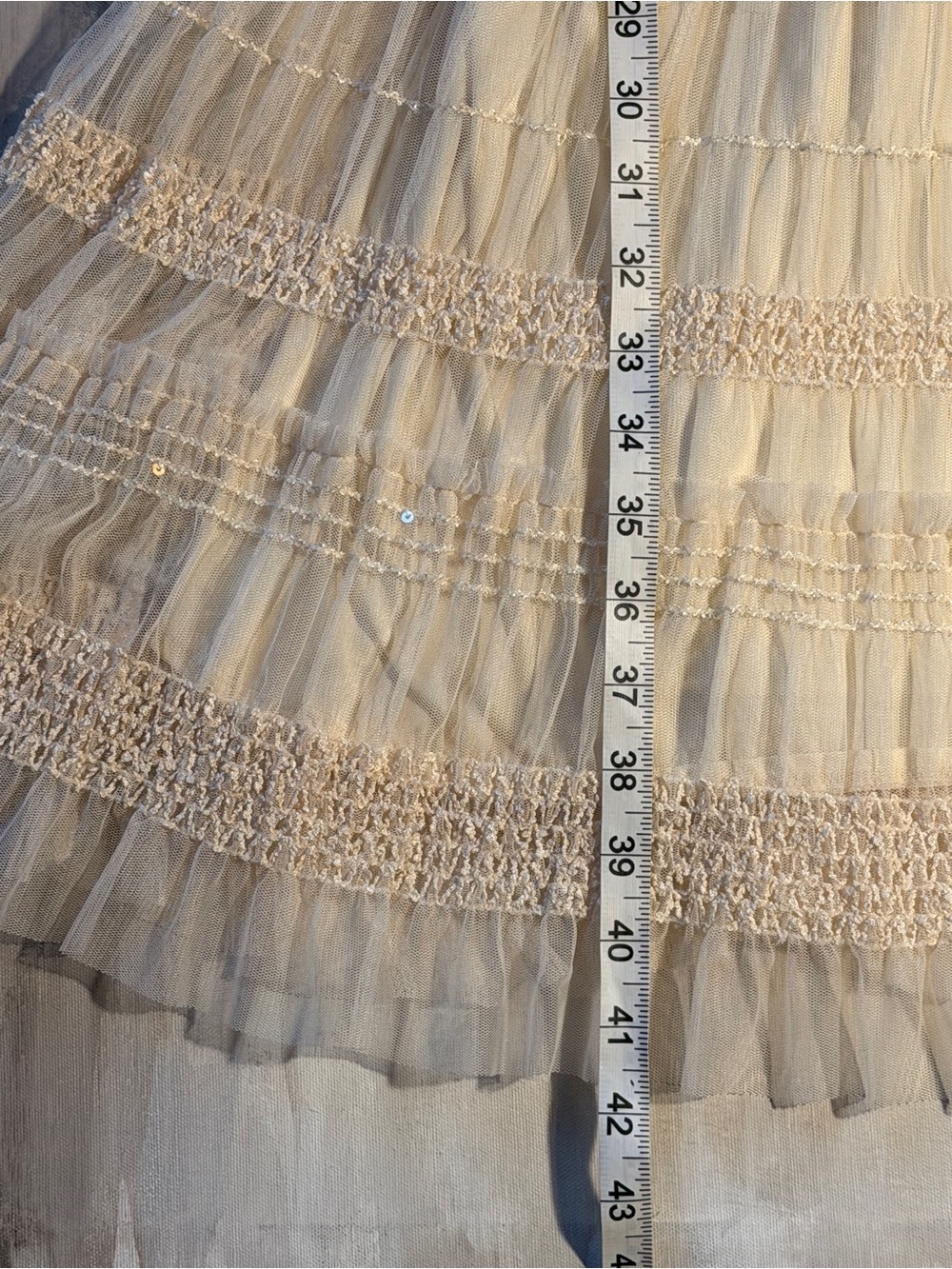 Vintage Max Studio Cream White Tiered Midi Dress Smocked Waist Large Boho Fairy - Picture 11 of 13